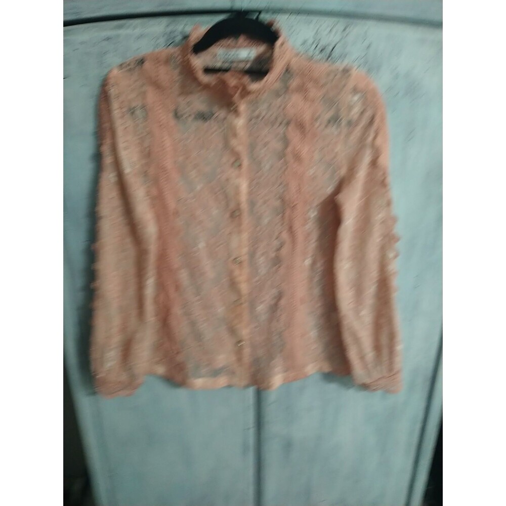 Ticosa Button Up Lace Sheer High Collar Blouse Blouse Medium Y2K Vintage Cottage